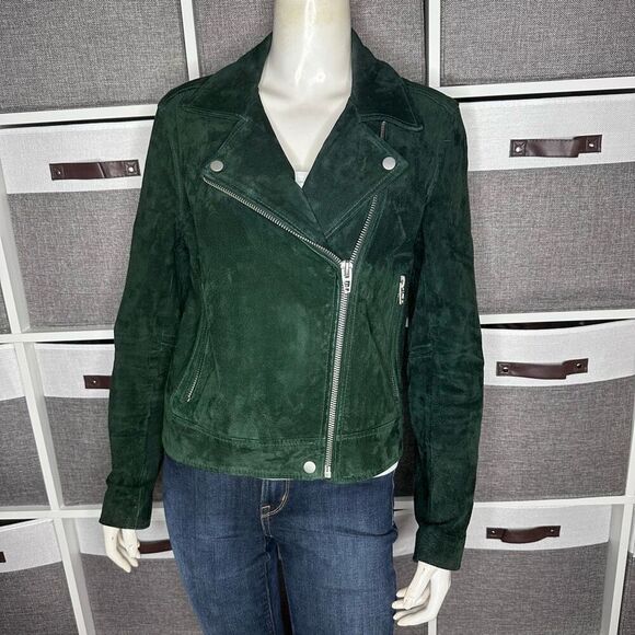 BLANK NYC Next Level Evergreen Emerald Green Suede Leather Moto Zip Jacket Size - Picture 1 of 13